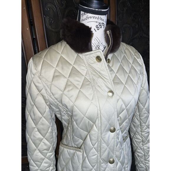 Coach Gold Quilted Jacket With Rabbit Fur Trim Women's Size S - Picture 4 of 7